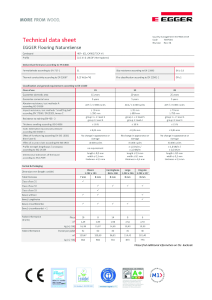 Technical Datasheet - NatureSense and NatureSense Herringbone Flooring