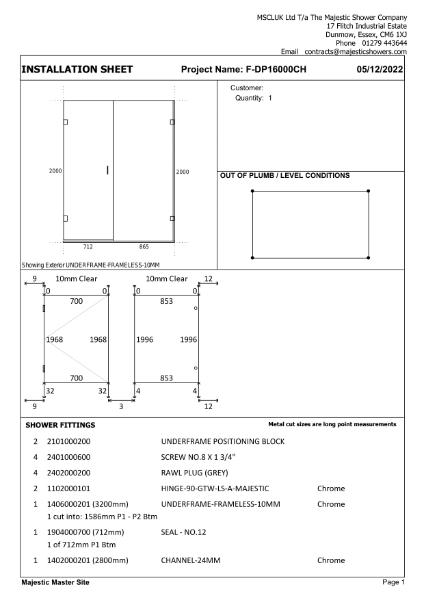 Installation Sheet - Rio 1600mm