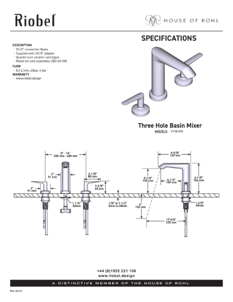 Venty 3 Hole Basin Mixer - PDS