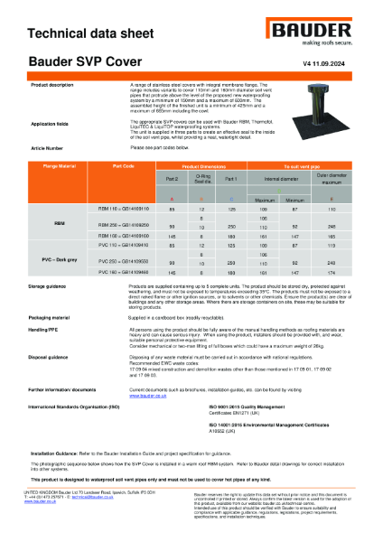 Bauder SVP Cover - Technical Data Sheet