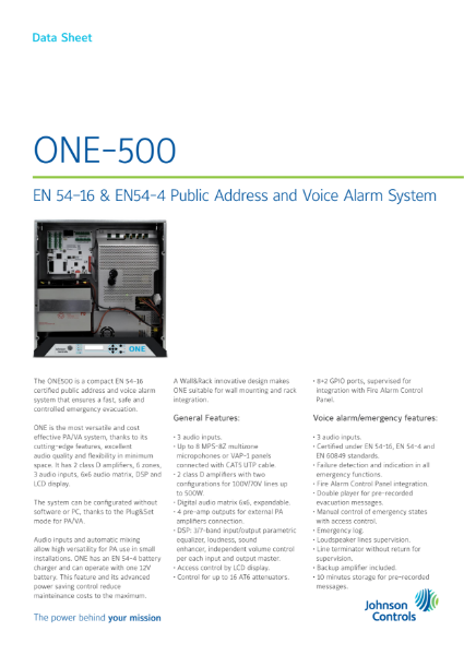 590.002.001 ONE500 Compact Public Address and Voice Alarm System