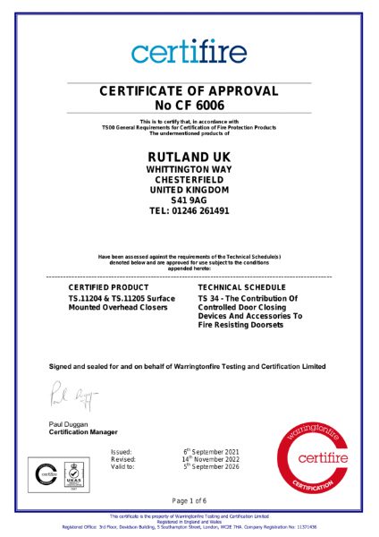 TS.11204 - BS EN 1634-1 Fire Test - Certifire Certificate