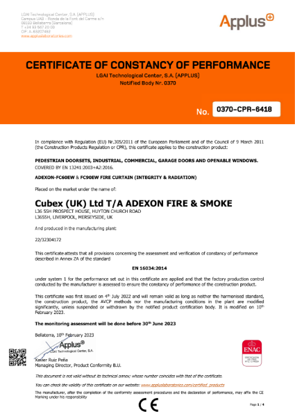 FC60EW Certificate