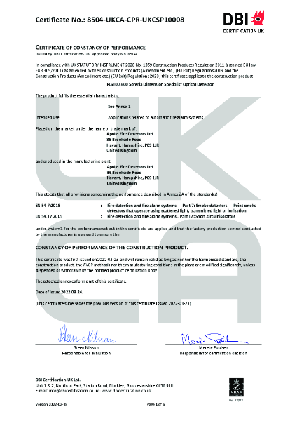 Certificate of constancy of performance