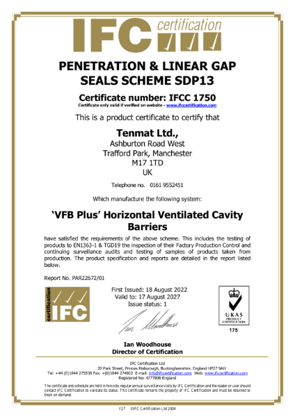 VFB Plus - Ventilated Cavity Fire Barrier 3rd Party Certification