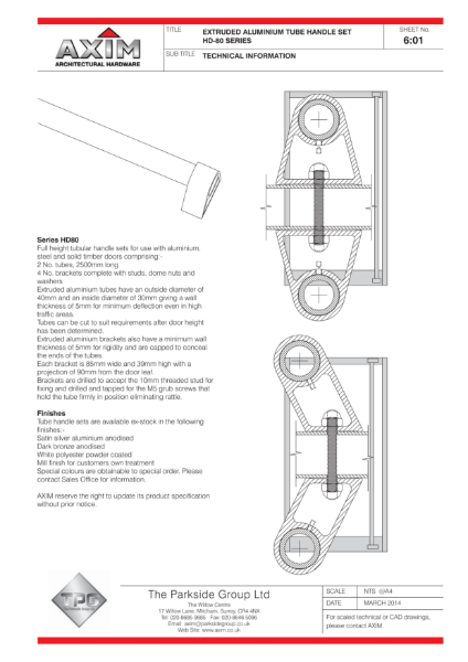 Axim HD Series Tube Handle Set