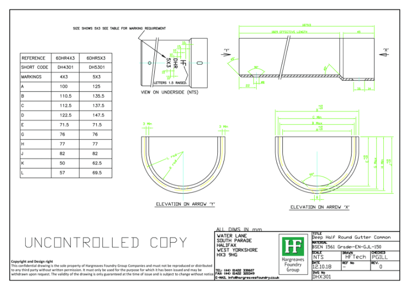 Deep Half Round Gutter Drawing