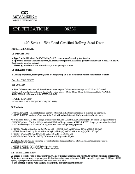 021-400 Series Windload Certified Technical Specifications