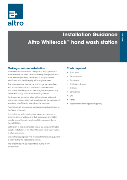 Altro Whiterock hand wash station installation guide