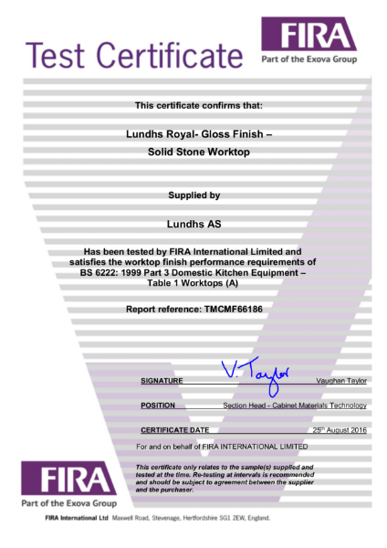 Fira Certification - Lundhs Royal