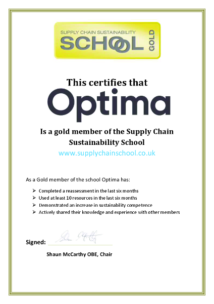 School Supply Chain Sustainability Gold Member Certificate