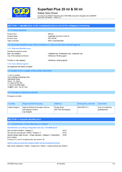 Superfast Plus Adhesive - MSDS - OCT 23 - V2