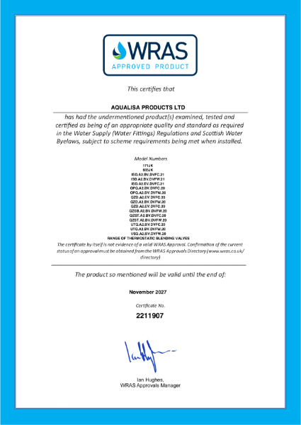 ISD, OPQ,QZST,UTQ-Aqualisa Packed Product Approval-2211907-Certificate