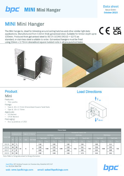 MINI-Mini-Hanger  Data Sheet