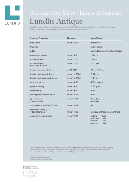 Technical Data Sheet, Lundhs Antique EN Standard