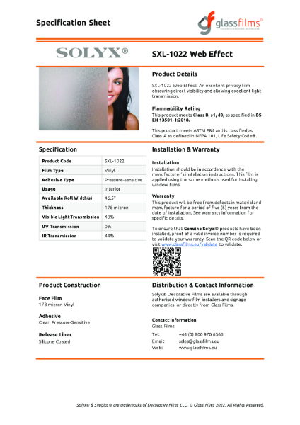 SXL-1022 Web Effect Specification Sheet