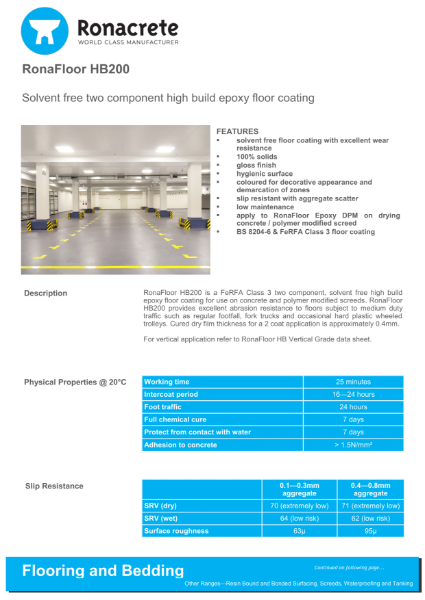 RonaFloor HB200 technical data sheet