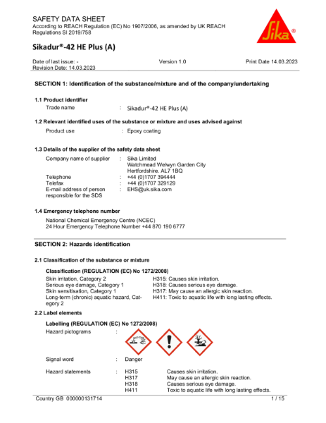 Sikadur 42HE (A) Safety datasheet