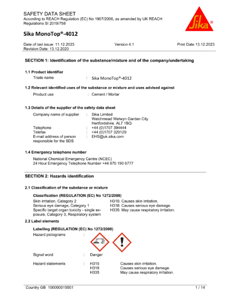 Sika MonoTop®-4012 - MSDS