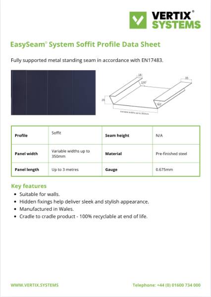 Vertix EasySeam System Soffit Profile Data Sheet