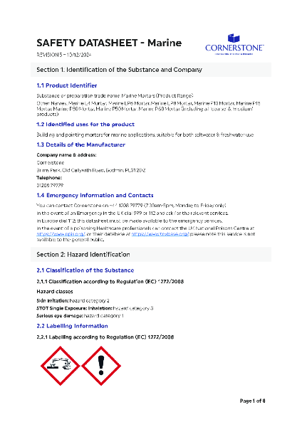 Cornerstone Marine Safety Data Sheet