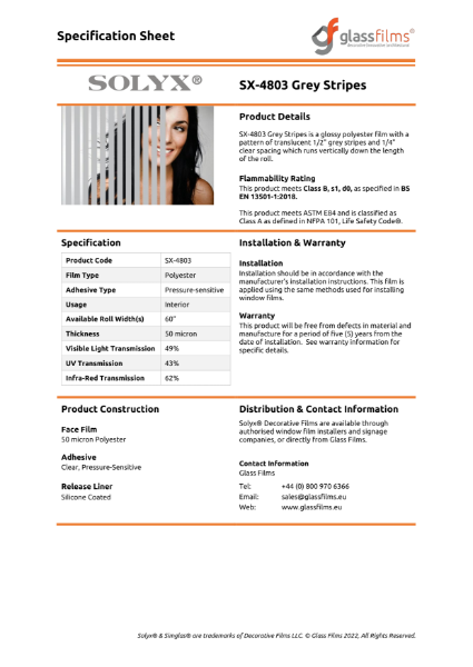 SX-4803 Grey Stripes Specification Sheet