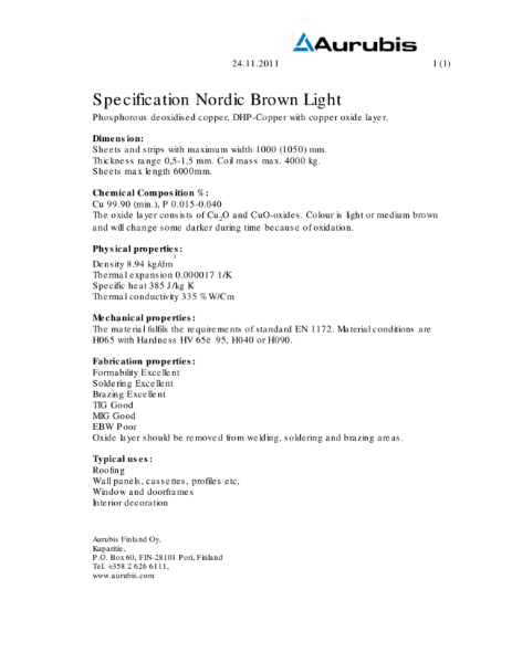 Specification Nordic Brown Light
