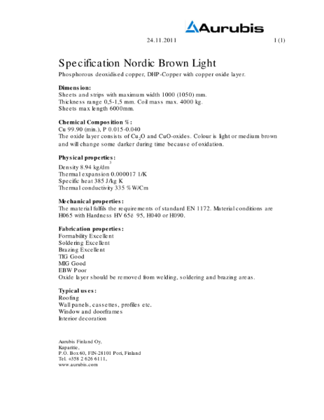 Aurubis - Specification Nordic Brown Light