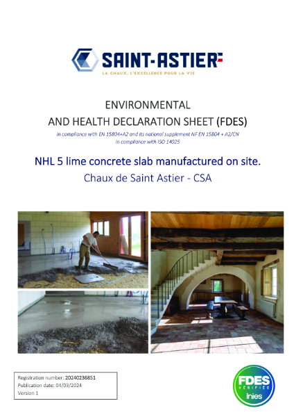 LIFE CYCLE  FOR LIME CONCRETE ON SITE SAINT-ASTIER LIME