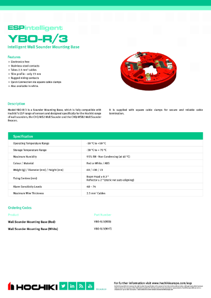 YBO-R/3 Intelligent Wall Sounder Mounting Base