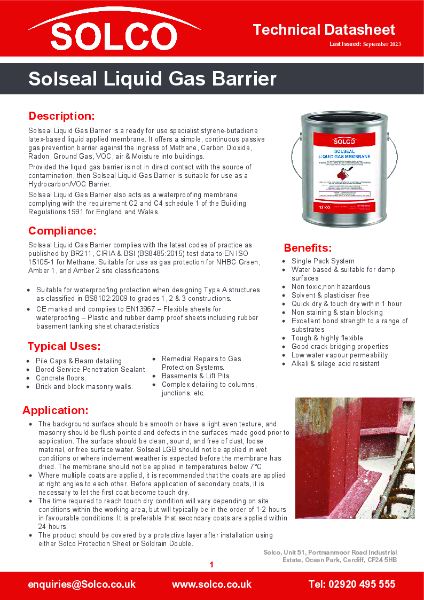 Solseal Liquid Gas Barrier Technical Data Sheet