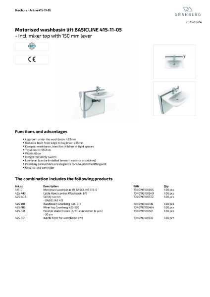 Technical Data Sheet Granberg Basicline 415-11-05