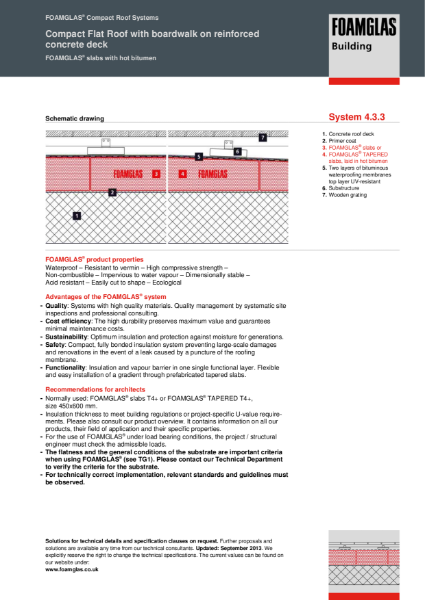 4.3.3 Roof - Flat or Tapered Foamglas Insulation (Hot Adhesive) with Timber Decking