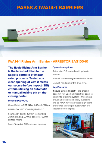 PAS68 Rising Arm Barrier Product Sheet