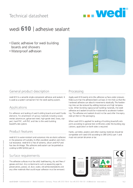 wedi 610 Adhesive TDS