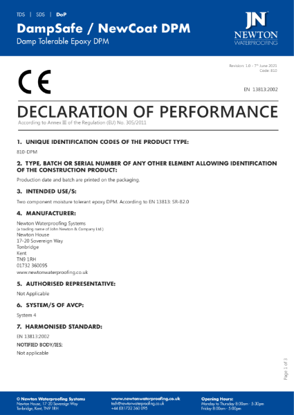 DampSafe / NewCoat Damp DPM DoP