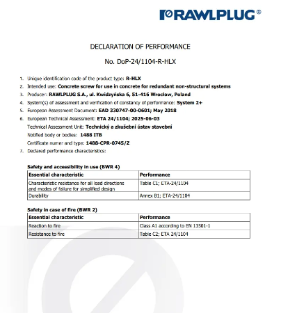 DECLARATION OF PERFORMANCE R-HLX