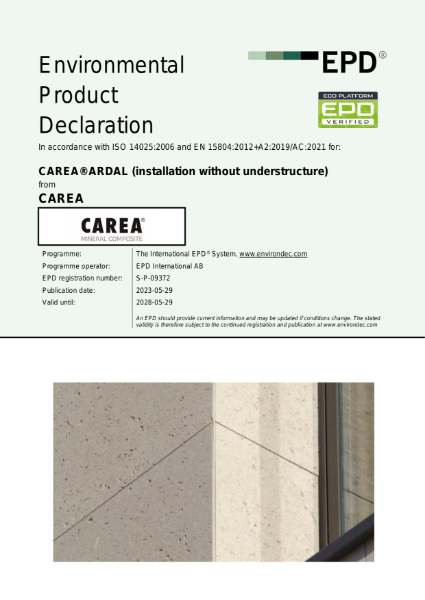 EPD for CAREA Ardal facade panel