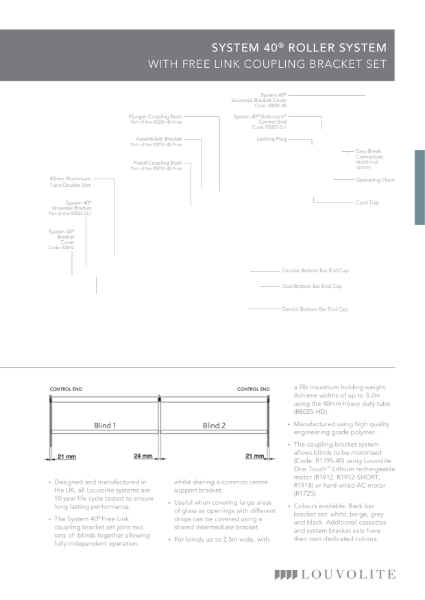 System 40® Coupling Bracket - Free link Technical Specification