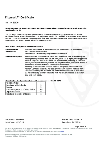 Halo Rustique Window Kitemark™ Certificate No. KM 33520