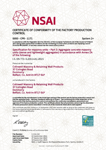 NSAI Certificate of Conformity