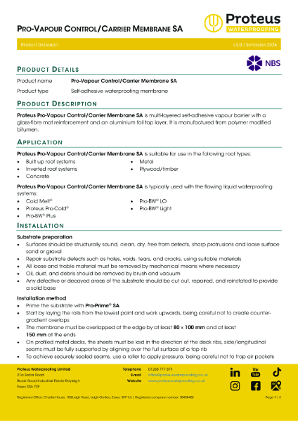 Product Data Sheet - Pro-Vapour Control/ Carrier Membrane SA