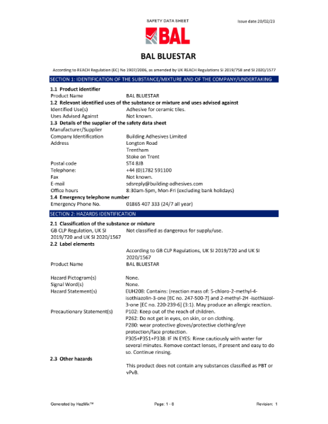 BAL Blue Star - Material Safety Datasheet