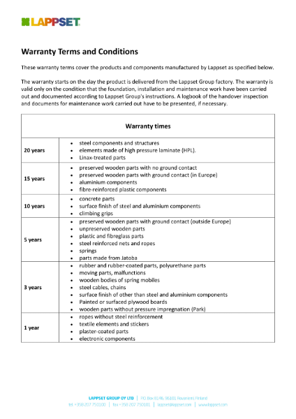 Lappset Warranty Document