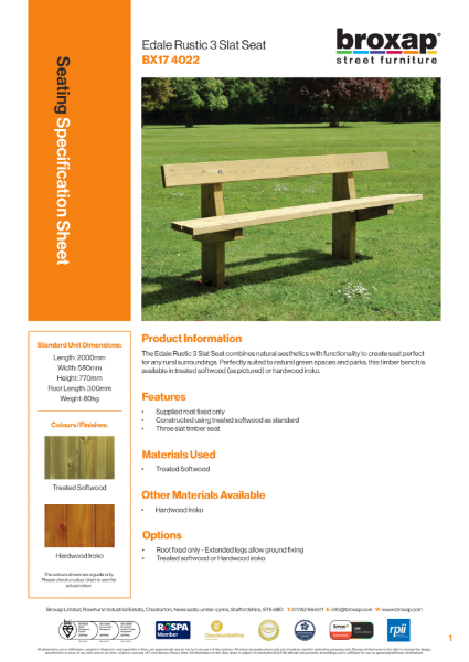 Edale Seat Specification Sheet