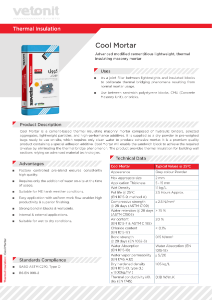 TDS - Cool Mortar - Thermal Insulation