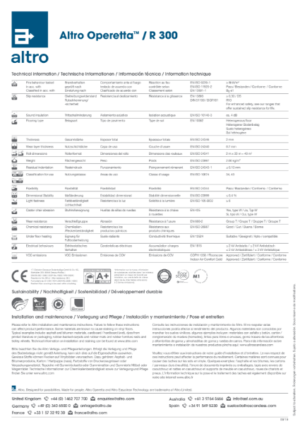 Altro Operetta Technical Data Sheet