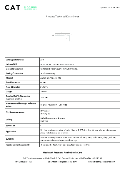 AN4 Polished Aluminium Technical Datasheet