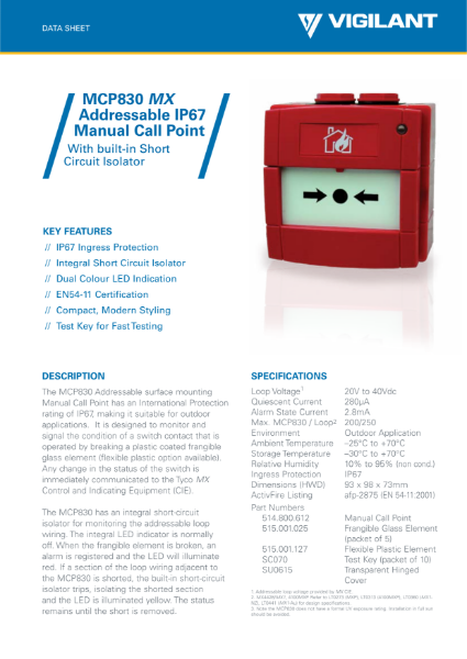 514.800.612 MCP830 Outdoor Callpoint With Isolator