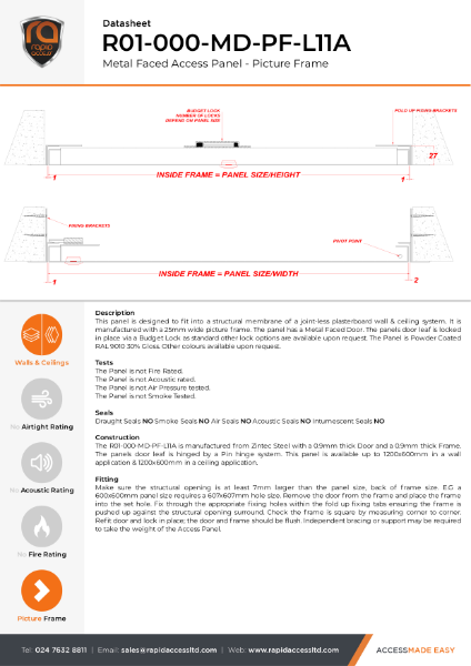 Datasheet - Slim Fit Access Panel Non Fire Rated